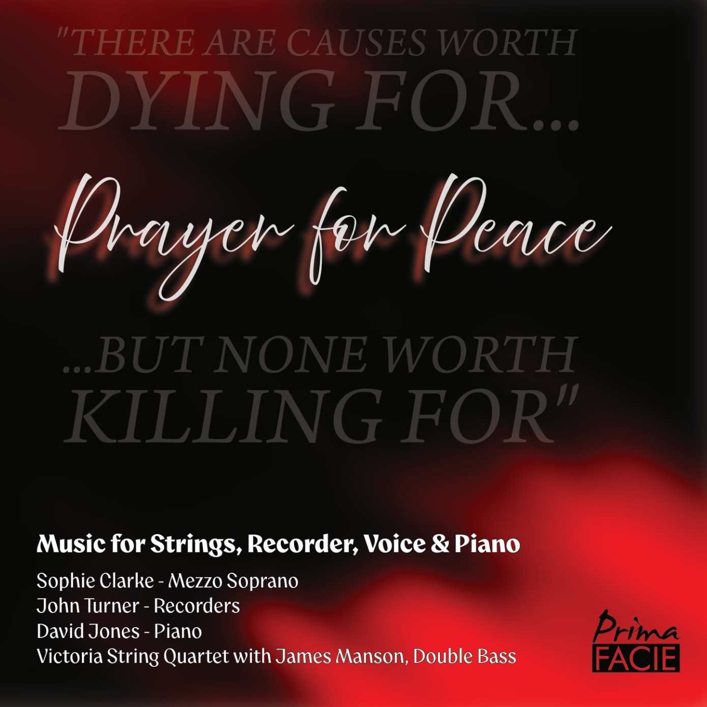 CD title and artist list on a blended red/black background